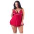 Cottelli Plus Size - babydoll de encaje rojo sexy - 3XL