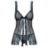 Obsessive Amanta - babydoll bordado y tanga (negro-turquesa)