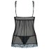Obsessive Amanta - babydoll bordado y tanga (negro-turquesa)