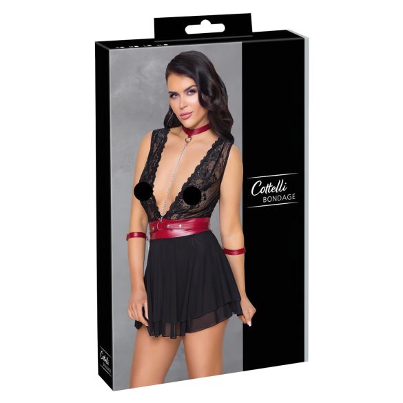Cottelli Bondage - Babydoll de encaje con cuello (negro)