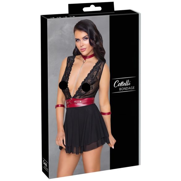 Cottelli Bondage - Babydoll de encaje con cuello (negro)