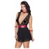 Cottelli Bondage - Babydoll de encaje con cuello (negro) - M