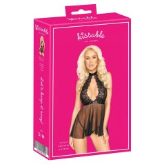 Kissable - babydoll de encaje con tirantes al cuello (negro)
