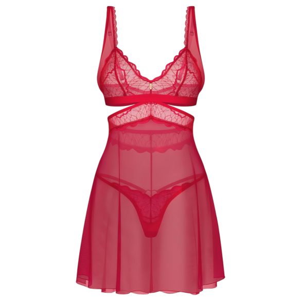 Obsessive Cupide Desir - camisón transparente de encaje rojo con tanga