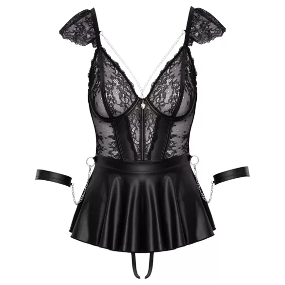 Cottelli Bondage - vestido de encaje corto con esposas (negro) - M