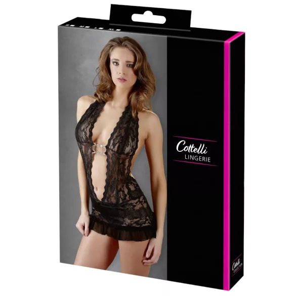 Cottelli - Vestido mini de encaje con cuello halter - negro