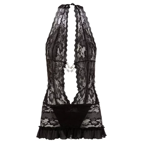 Cottelli - Vestido mini de encaje con cuello halter - negro - XL