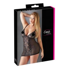Cottelli Plus Size - camisón de encaje transparente (negro)
