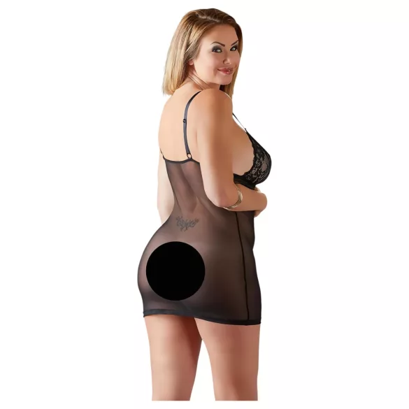 Cottelli Plus Size - camisón transparente de encaje - negro