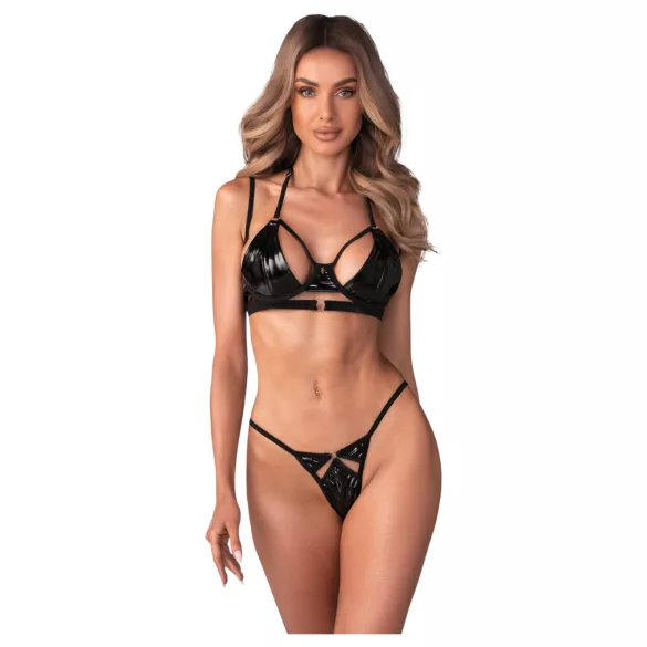 Obsessive Keira Lise - conjunto de sujetador brillante - negro - L/XL