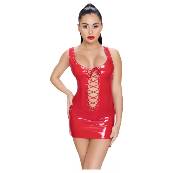 Black Level - vestido mini de vinilo con cordones - rojo - M