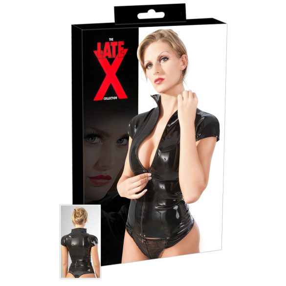 LATEX - Top corto con cremallera para mujer (negro) - 2XL