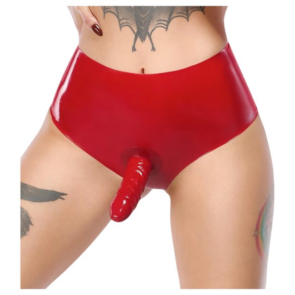 LÁTEX - Arnés con dildo realista (rojo)