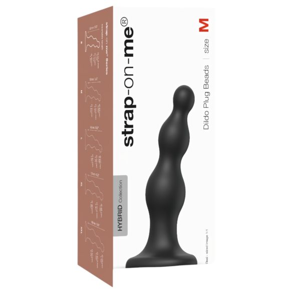 Perlas Strap-on-me M - Dildo con ventosa y cuentas (negro)