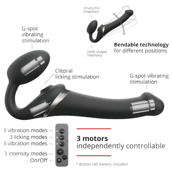 Strap-on-me - vibrador con arnés ondas de aire - silicona negra - talla M