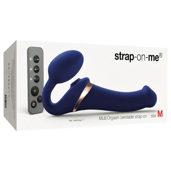 Strap-on-me - vibrador strap-on con ondas de aire - silicona azul - talla M