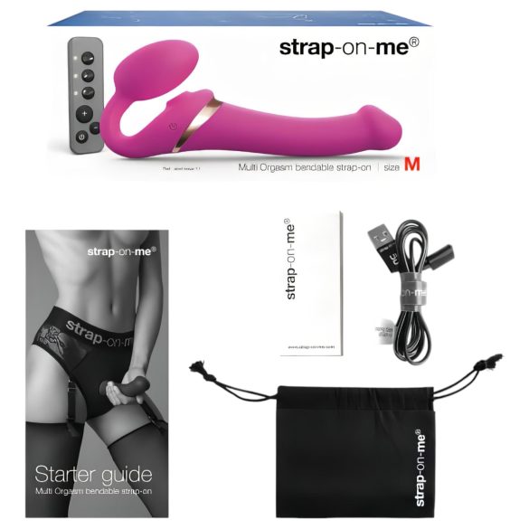 Strap-on-me - vibrador con arnés y ondas de aire - silicona rosa - talla M