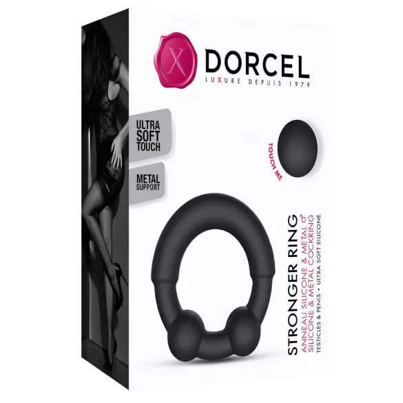 Dorcel Stronger Ring - anillo para pene con inserto metálico - silicona negra