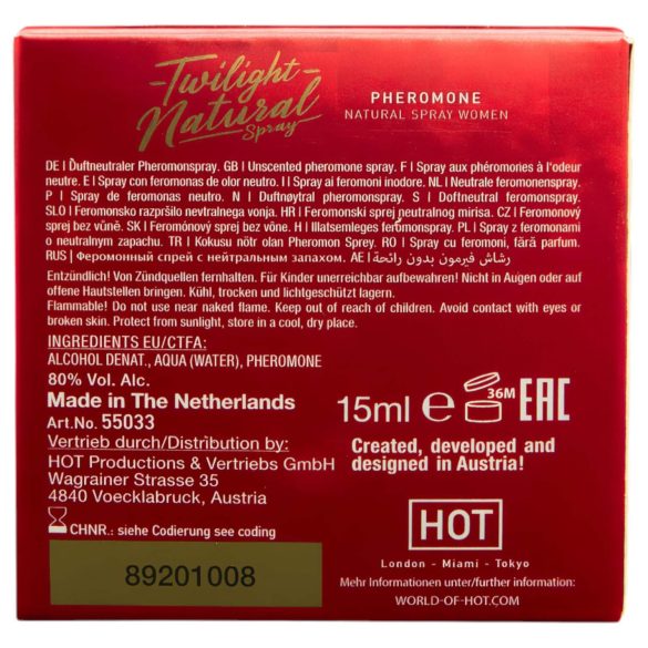 HOT Twilight Natural - perfume con feromonas para mujer sin aroma 15ml