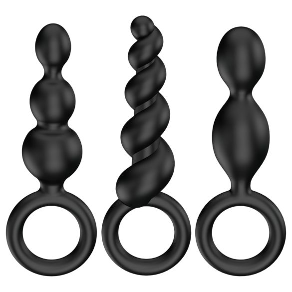 Satisfyer - set de plugs anales - silicona negra - 3 piezas
