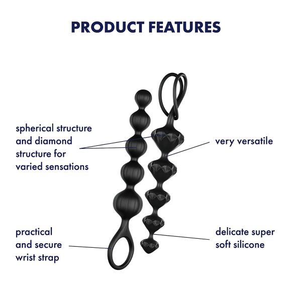Satisfyer Love Beads - set de bolas anales texturizadas - silicona negra