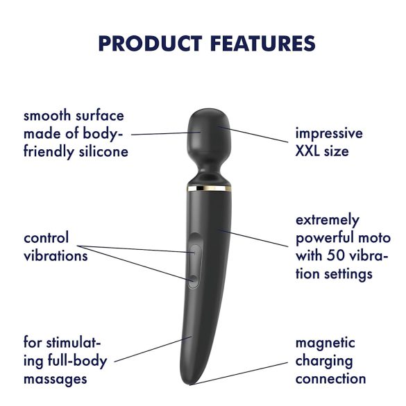 Satisfyer Wand-er Woman - masajeador vibrador impermeable - negro