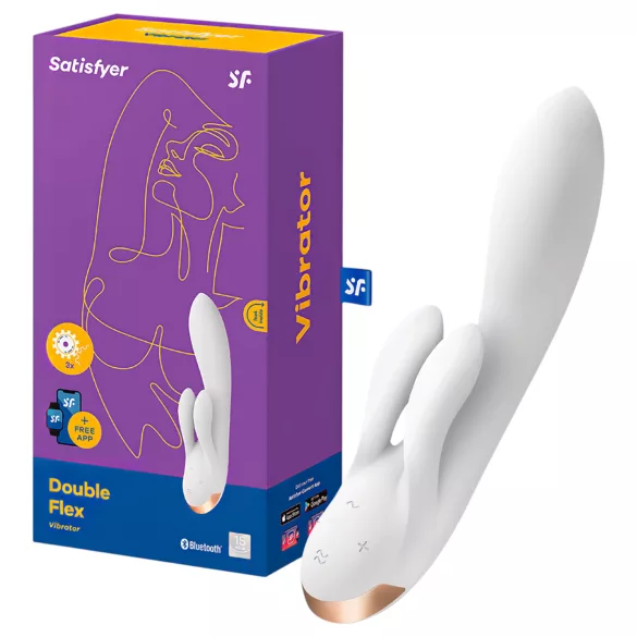 Satisfyer Double Flex - vibrador con brazo para el clítoris controlado por aplicación (blanco)