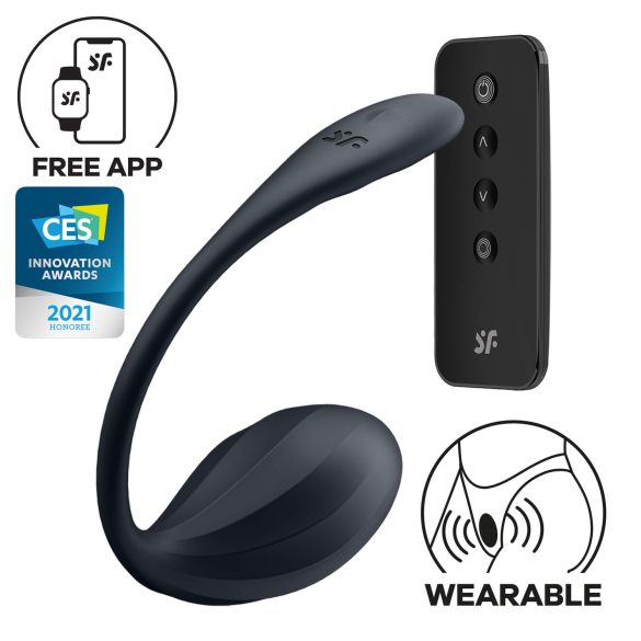 Satisfyer Ribbed Petal - huevo vibrador con control remoto - silicona negra