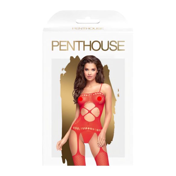 Penthouse - conjunto lencería red abierta ondulada - rojo