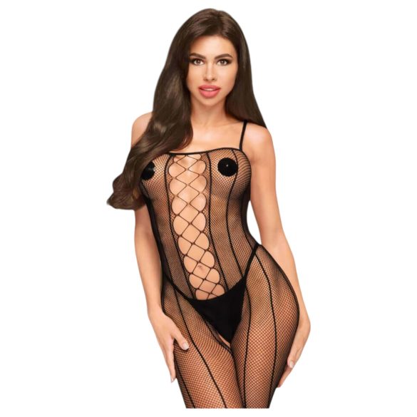 Penthouse Drop-Dead - mono de malla con rayas, sexy y abierto (negro)