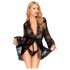 Penthouse Poder Hipnótico - bata corta de encaje y tanga (negro) - XL