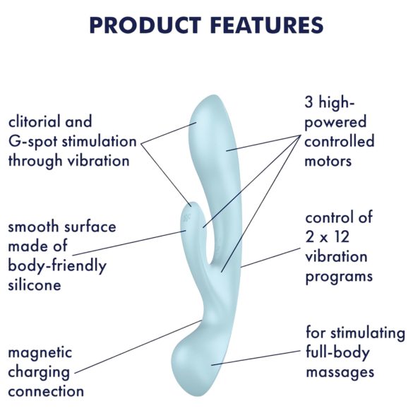 Satisfyer Triple Oh - vibrador recargable con estimulador de clítoris - azul