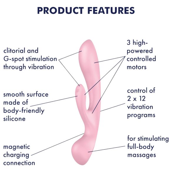 Satisfyer Triple Oh - vibrador recargable con brazo para clítoris - rosa