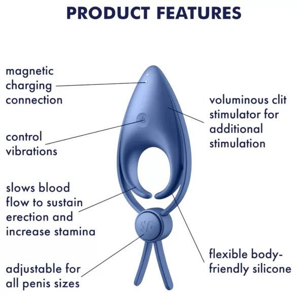 Satisfyer Sniper - anillo vibrador para pene recargable - silicona azul