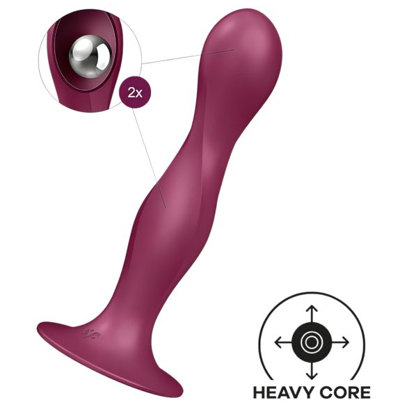 Satisfyer Double Ball-R - consolador con ventosa y peso - silicona roja