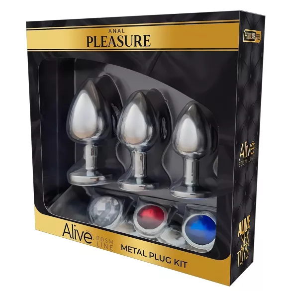 Alive - plug anal metálico - set de 3 piezas - color plata