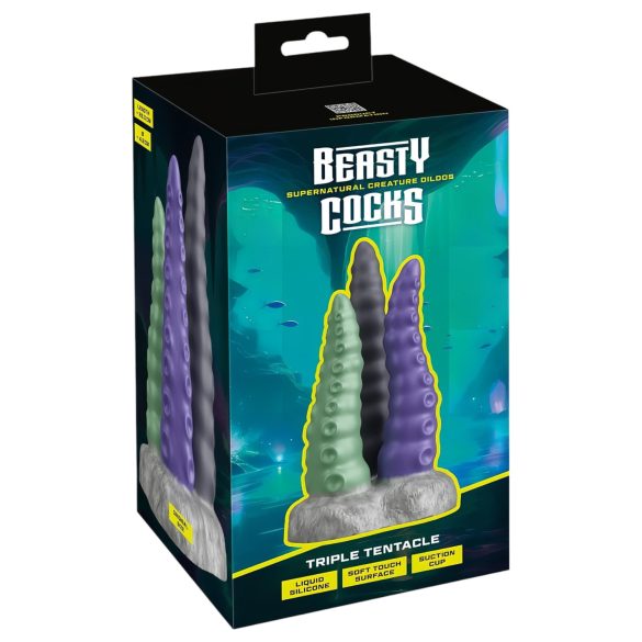 Beasty Cocks - Dildo triple tentáculo - silicona morado