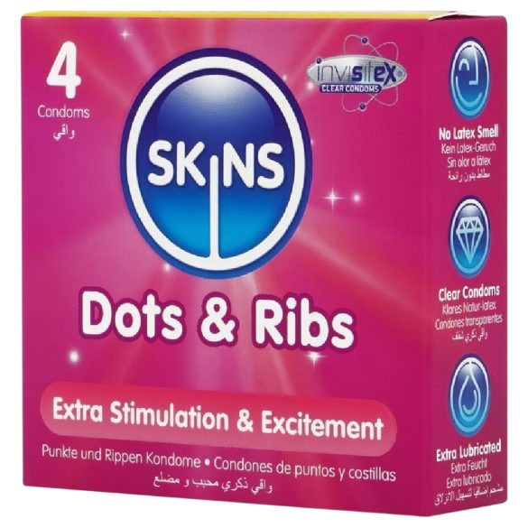Skins - preservativo texturizado con estrías y puntos (4 uds)
