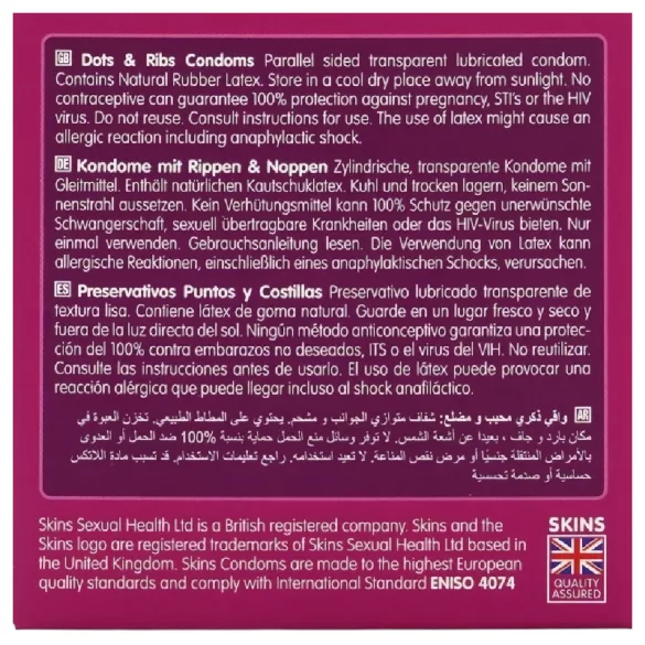 Skins - preservativo texturizado con estrías y puntos - 4 unidades
