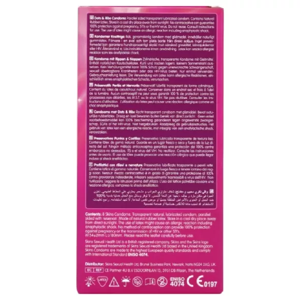 Skins - preservativo texturizado con relieve y puntos - paquete 8 unidades