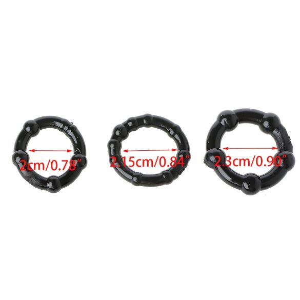 Lonely Stay Hard - set de anillos para el pene - silicona negra - 3 piezas