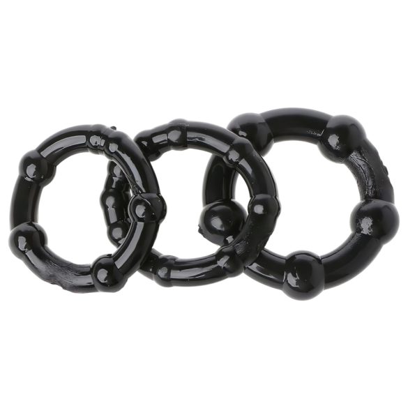 Lonely Stay Hard - set de anillos para el pene - silicona negra - 3 piezas