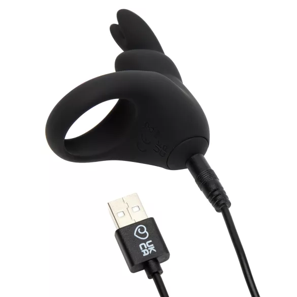 Happyrabbit - Anillo vibrador para pene recargable - silicona negra