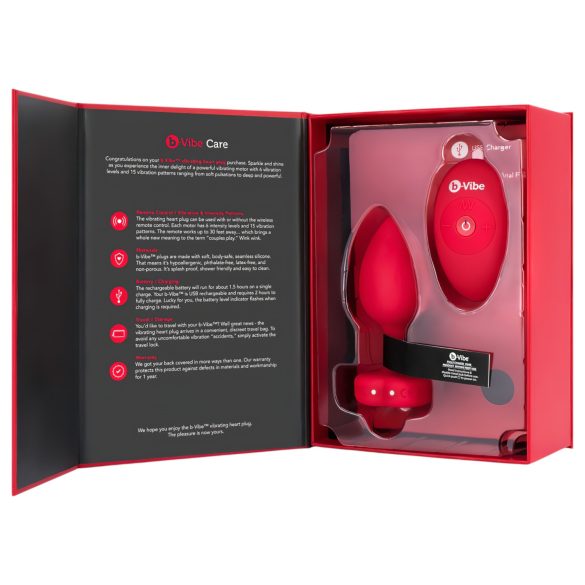 b-vibe heart - vibrador anal recargable con control remoto (rojo)