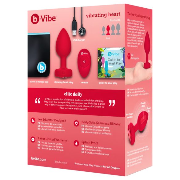 b-vibe heart - vibrador anal recargable con control remoto (rojo)