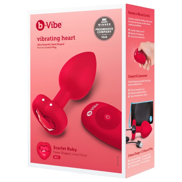 b-vibe heart - vibrador anal recargable con control remoto (rojo)
