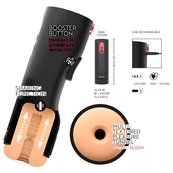 WYNE 08 - masturbador automático masculino - movimiento arriba abajo - negro