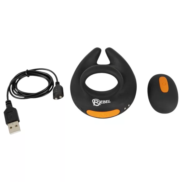 Rebel - anillo para pene vibrador y estimulador testicular - silicona negra