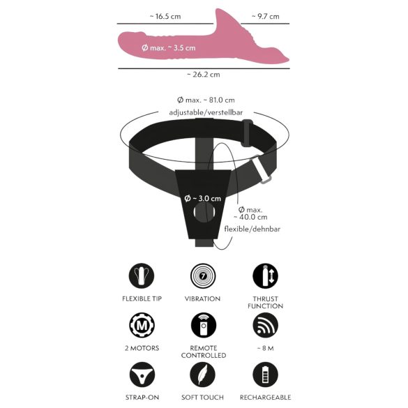 You2Toys - arnés con consolador vibrador - set - silicona roja