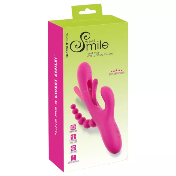 SMILE - vibrador triple con lengua - silicona rosa